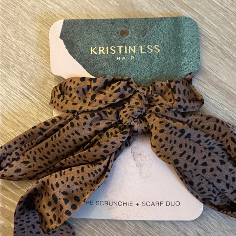 Kristin Ess Leopard Print Hair Scrunchie+Scarf Set NEW 🏷️